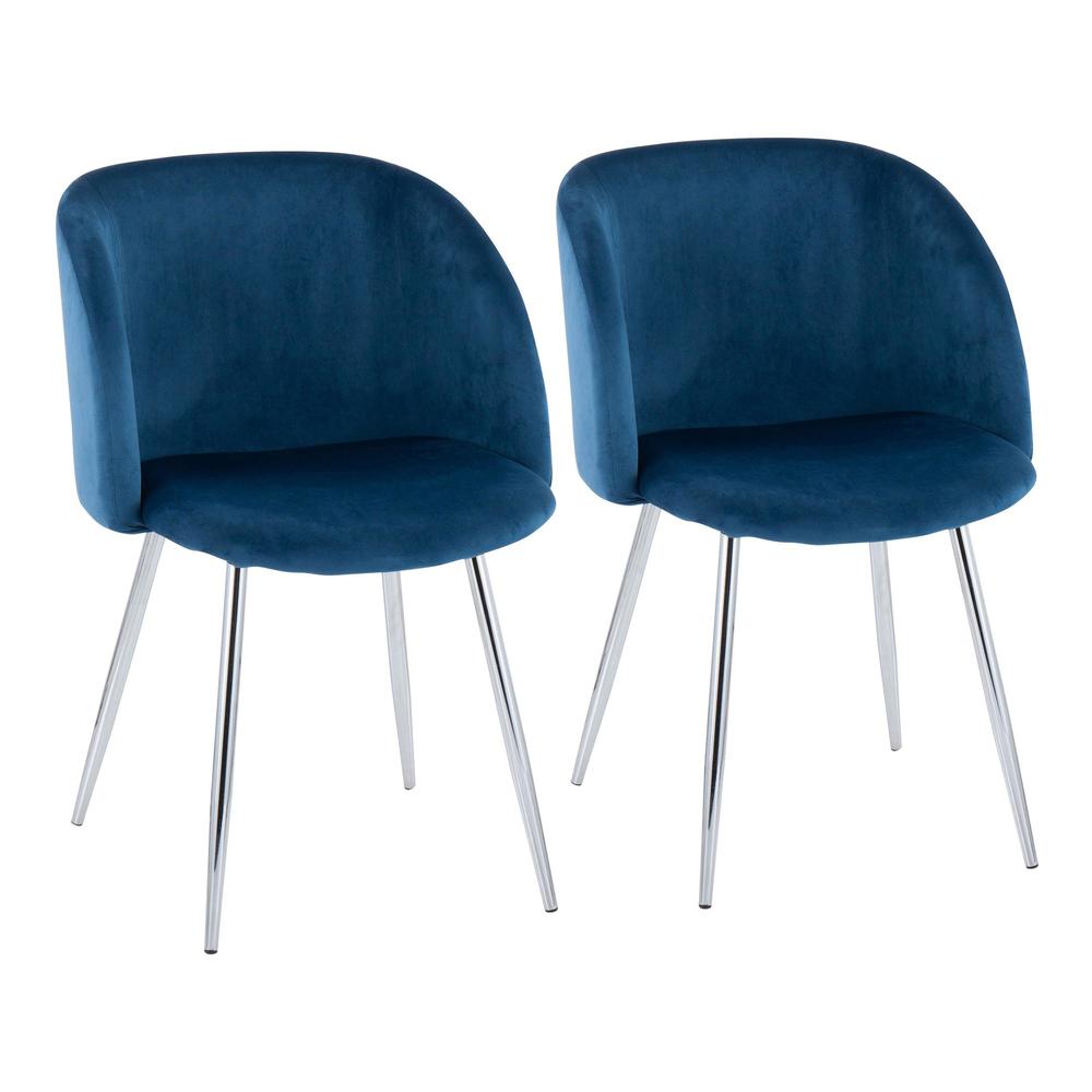 Chrome, Blue Velvet Fran Chair - Set of 2. Picture 1