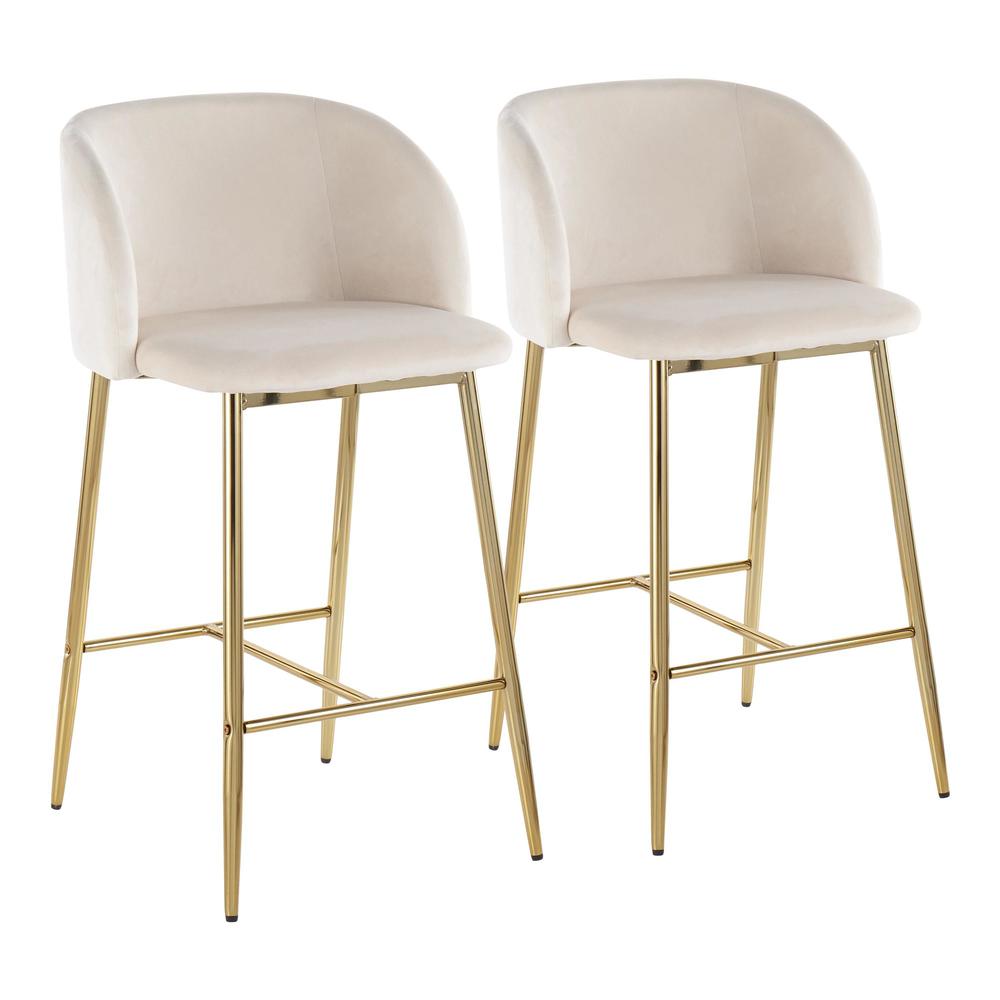Gold Steel, Cream Velvet Fran Counter Stool - Set of 2. Picture 1
