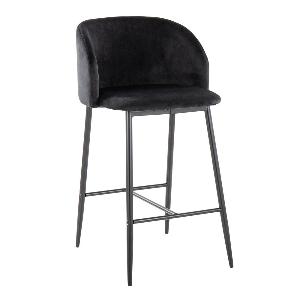 Black Metal, Black Velvet Fran 26" Fixed-Height Counter Stool - Set of 2. Picture 2