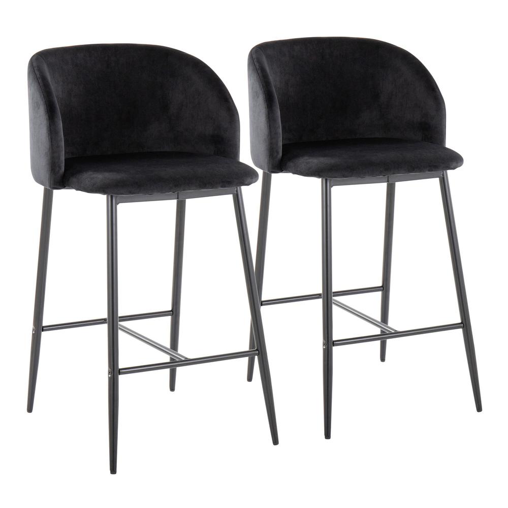 Black Metal, Black Velvet Fran 26" Fixed-Height Counter Stool - Set of 2. Picture 1