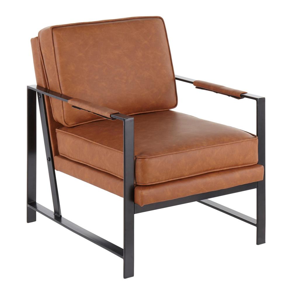 Black Metal, Camel PU Franklin Arm Chair. Picture 1
