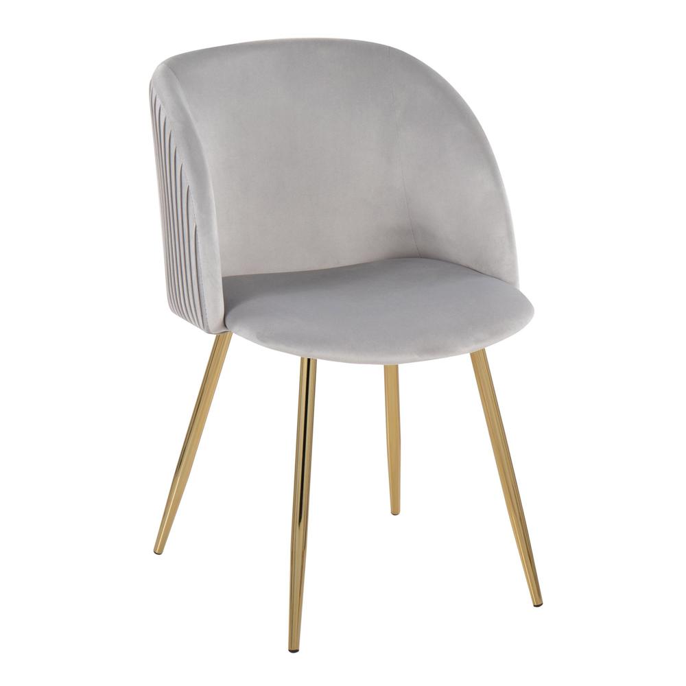 Gold Metal, Silver Velvet Fran Pleated Chair - Set of 2. Picture 2