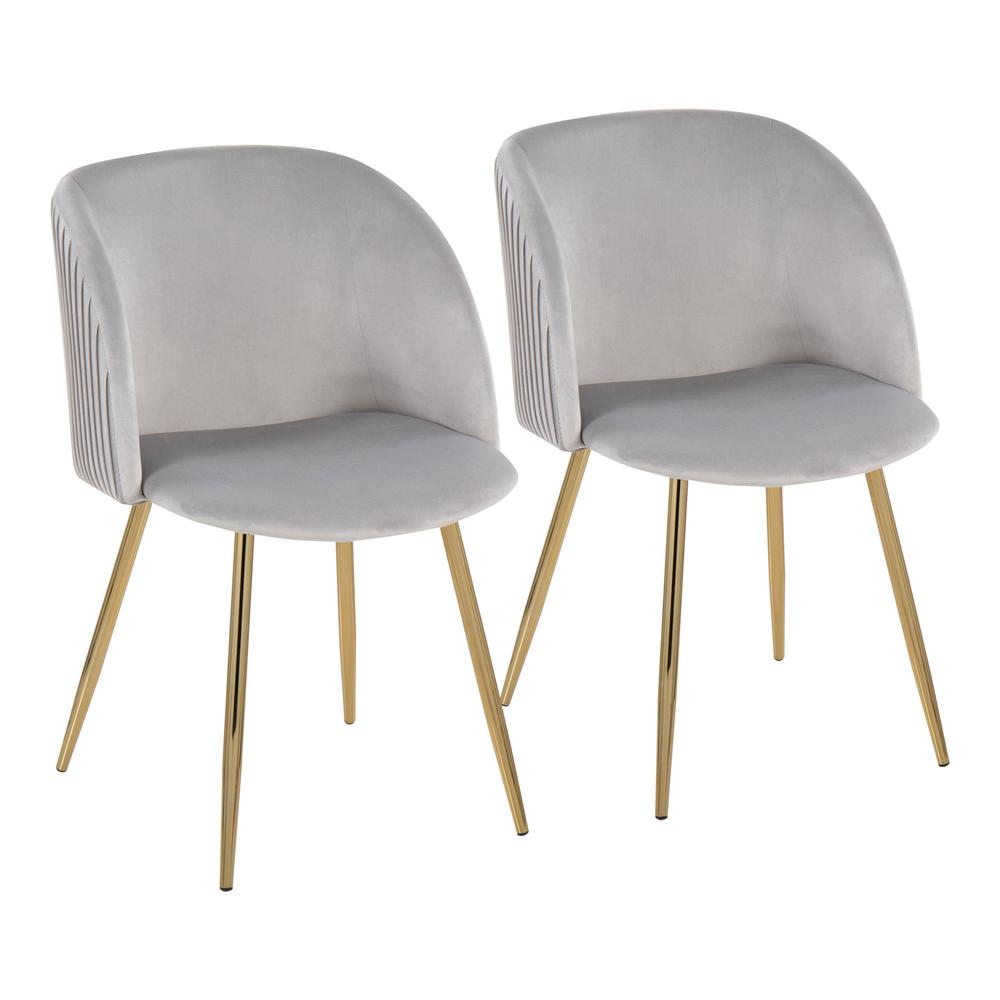 Gold Metal, Silver Velvet Fran Pleated Chair - Set of 2. Picture 1