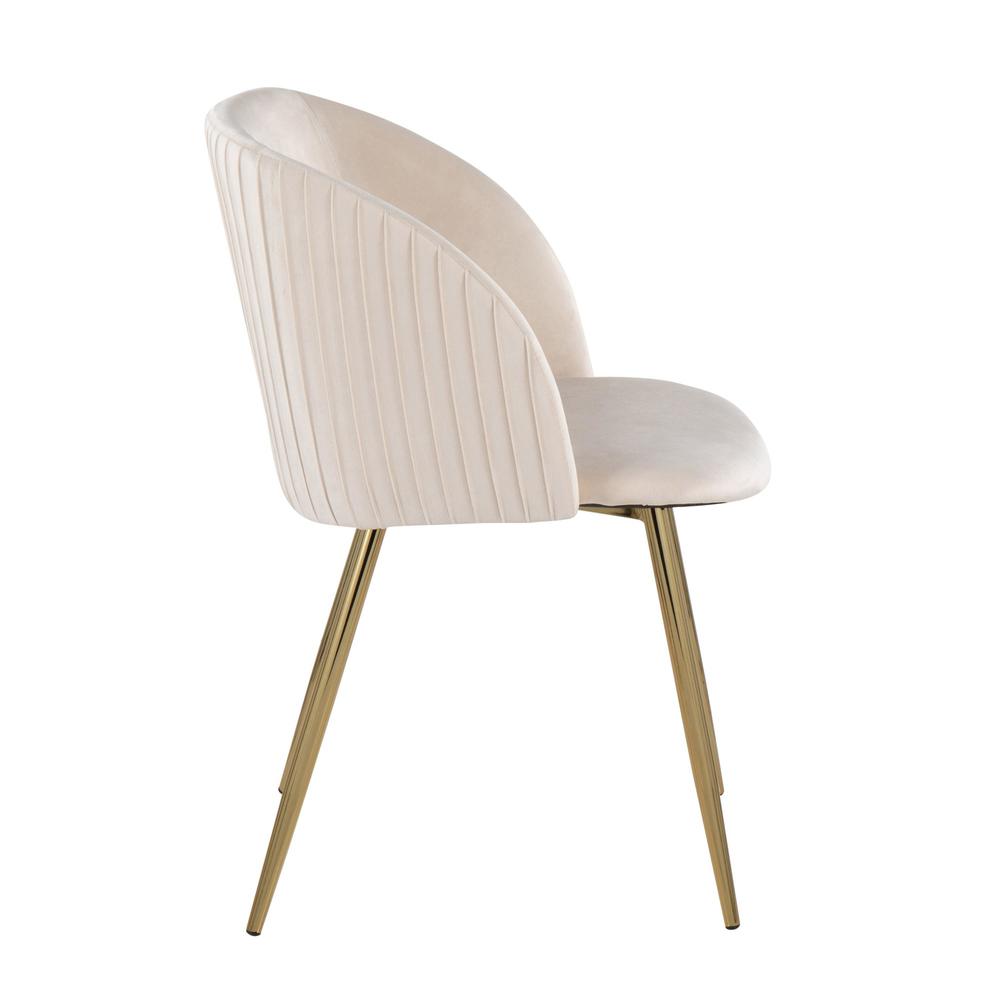 Gold Metal, White Velvet Fran Pleated Chair - Set of 2. Picture 3