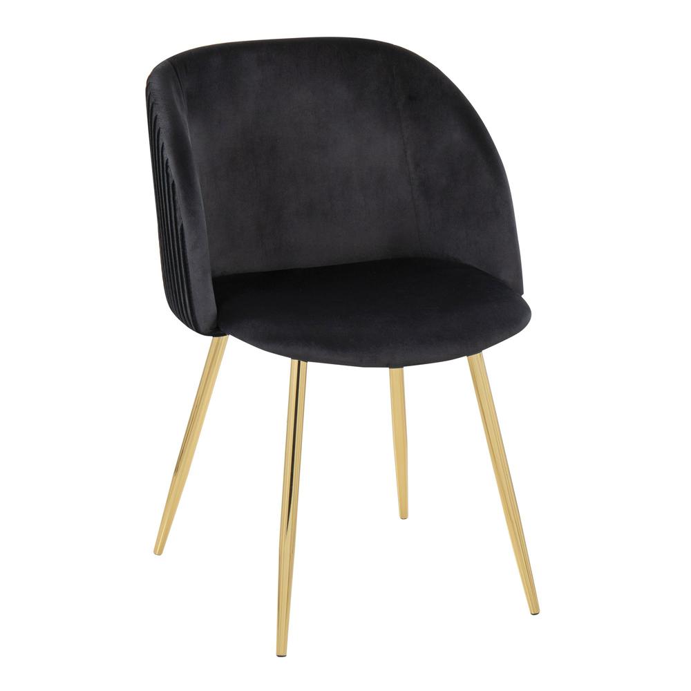 Gold Metal, Black Velvet Fran Pleated Chair - Set of 2. Picture 2