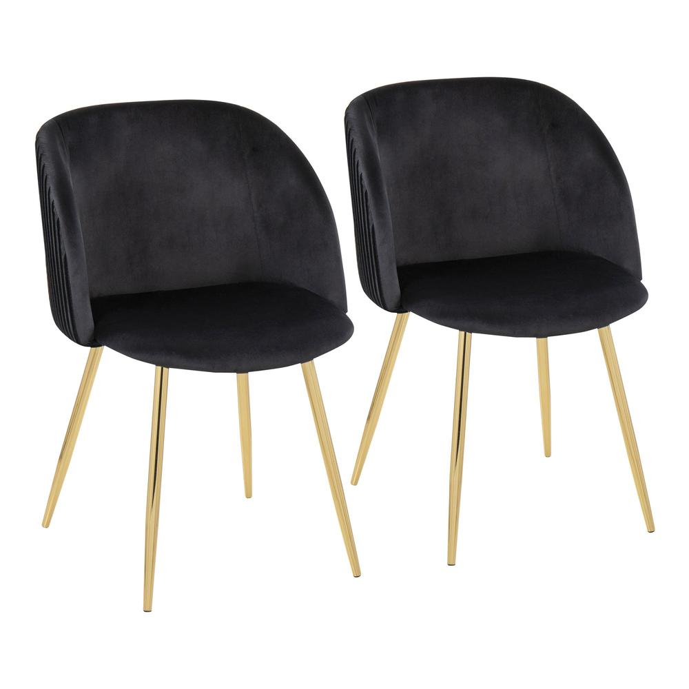 Gold Metal, Black Velvet Fran Pleated Chair - Set of 2. Picture 1