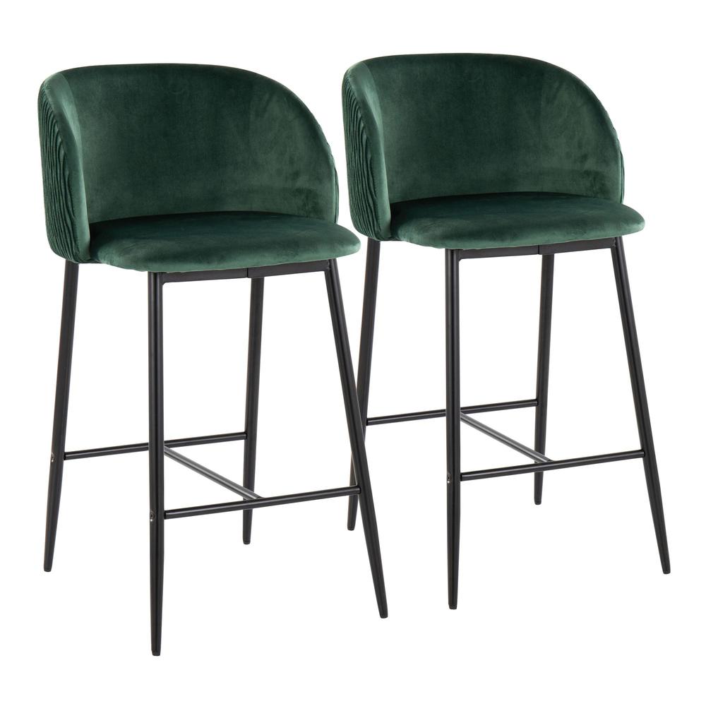 Black Fran Pleated Waves Fixed-Height Counter Stool - Set of 2. Picture 1