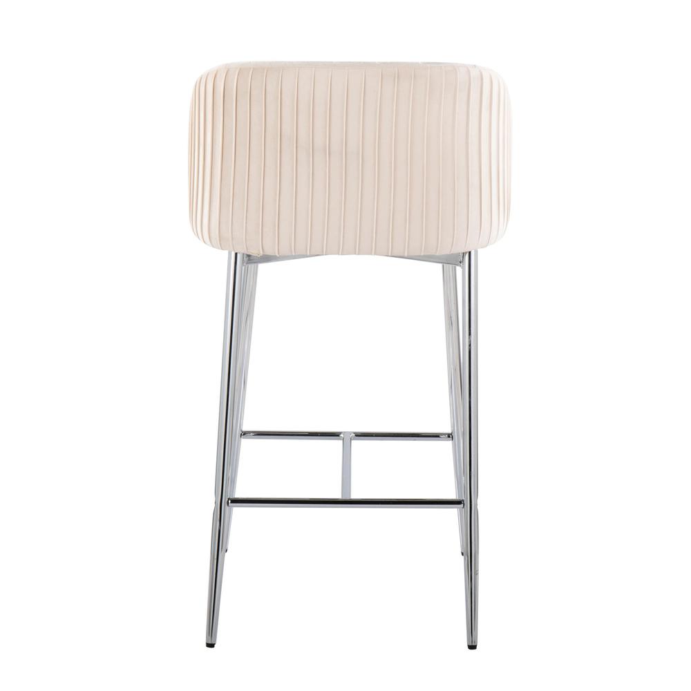 Chrome Metal, White Velvet Fran Pleated Fixed-Height Counter Stool - Set of 2. Picture 5