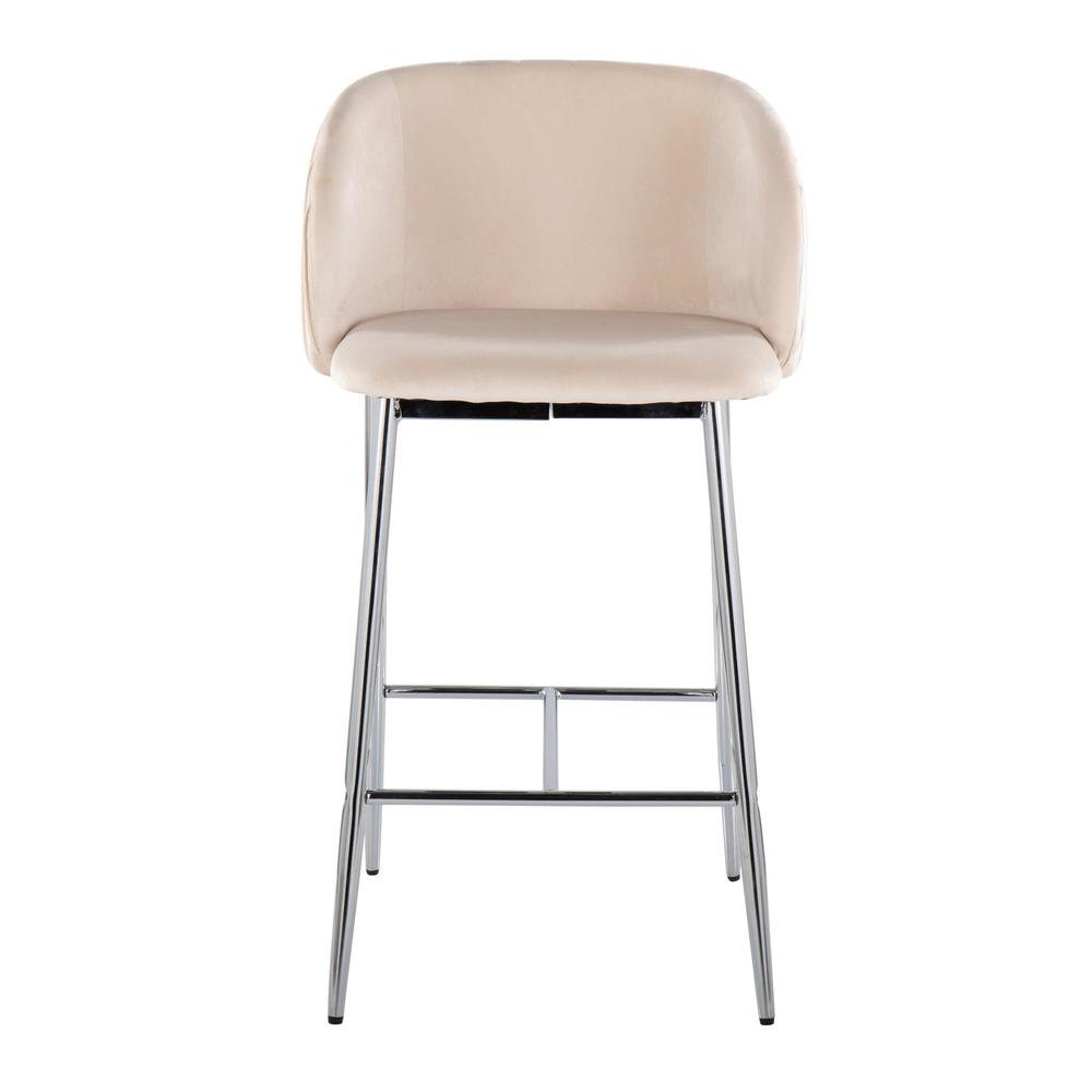 Chrome Metal, White Velvet Fran Pleated Fixed-Height Counter Stool - Set of 2. Picture 6