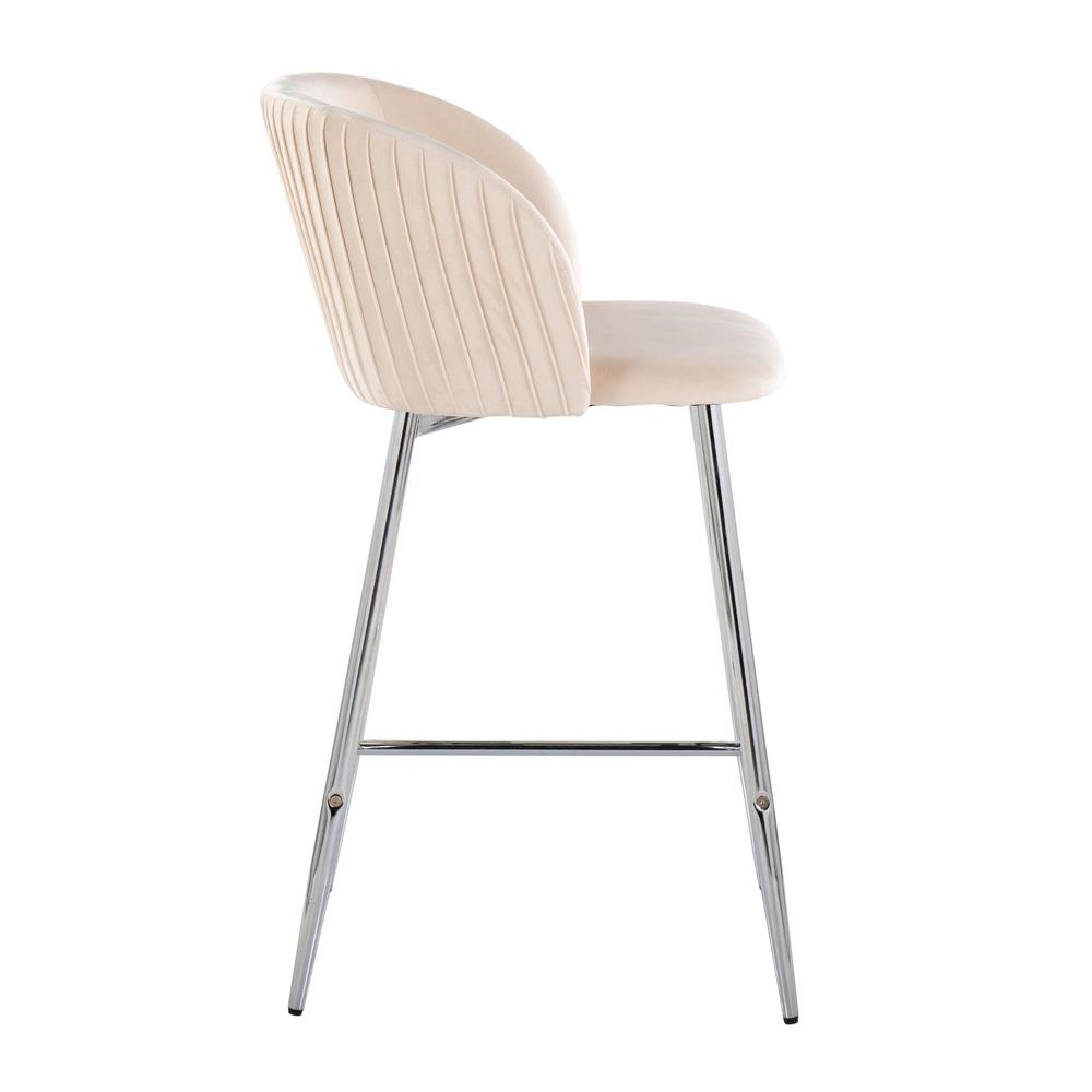 Chrome Metal, White Velvet Fran Pleated Fixed-Height Counter Stool - Set of 2. Picture 3