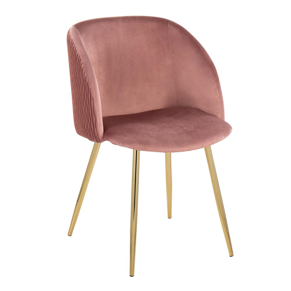 Gold Metal, Blush Velvet Fran Pleated Waves Chair - Set of 2. Picture 2