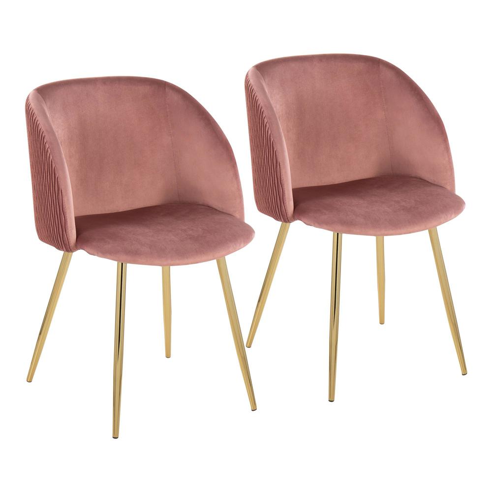 Gold Metal, Blush Velvet Fran Pleated Waves Chair - Set of 2. Picture 1