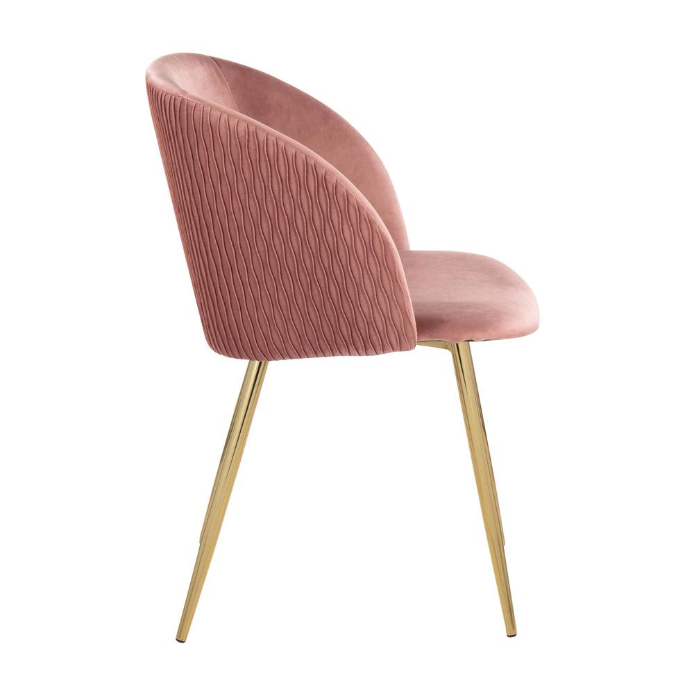 Gold Metal, Blush Velvet Fran Pleated Waves Chair - Set of 2. Picture 3