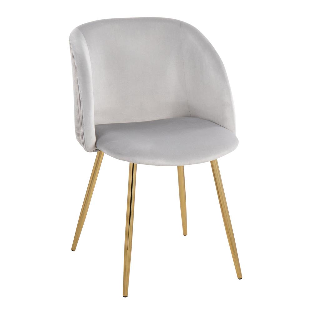 Gold Metal, Silver Velvet Fran Pleated Waves Chair - Set of 2. Picture 2