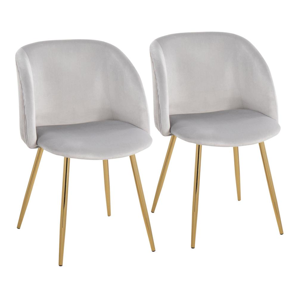 Gold Metal, Silver Velvet Fran Pleated Waves Chair - Set of 2. Picture 1
