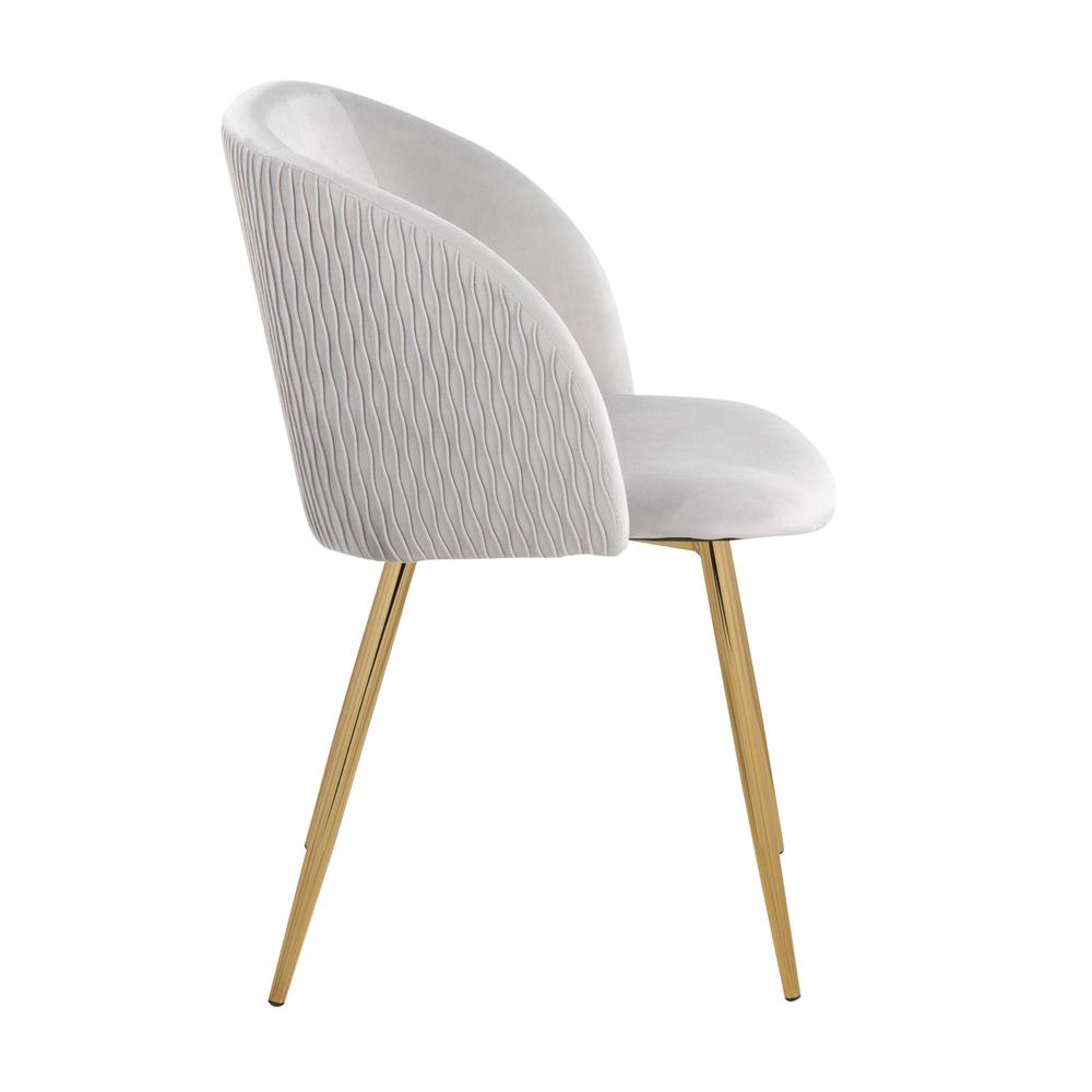 Gold Metal, Silver Velvet Fran Pleated Waves Chair - Set of 2. Picture 3