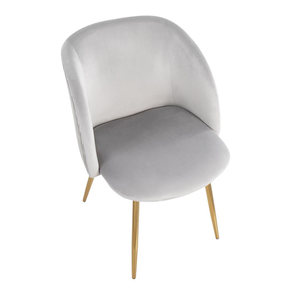 Gold Metal, Silver Velvet Fran Pleated Waves Chair - Set of 2. Picture 7