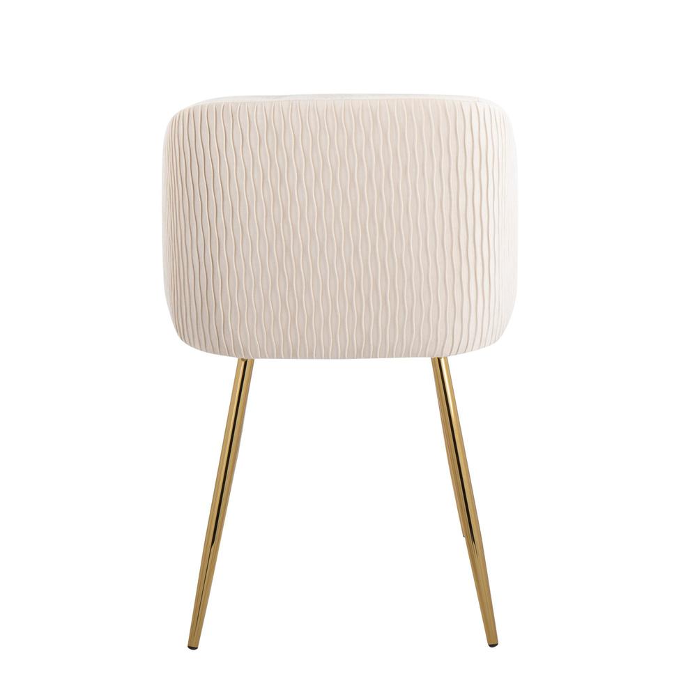 Gold Metal, White Velvet Fran Pleated Waves Chair - Set of 2. Picture 5