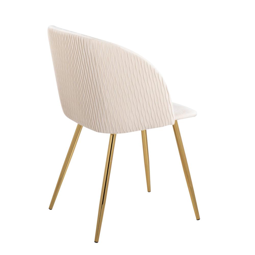 Gold Metal, White Velvet Fran Pleated Waves Chair - Set of 2. Picture 4