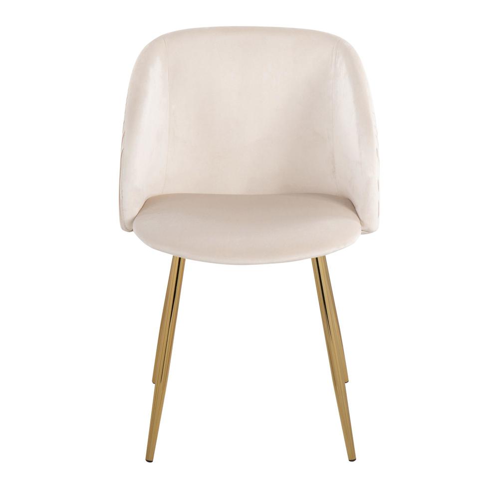 Gold Metal, White Velvet Fran Pleated Waves Chair - Set of 2. Picture 6