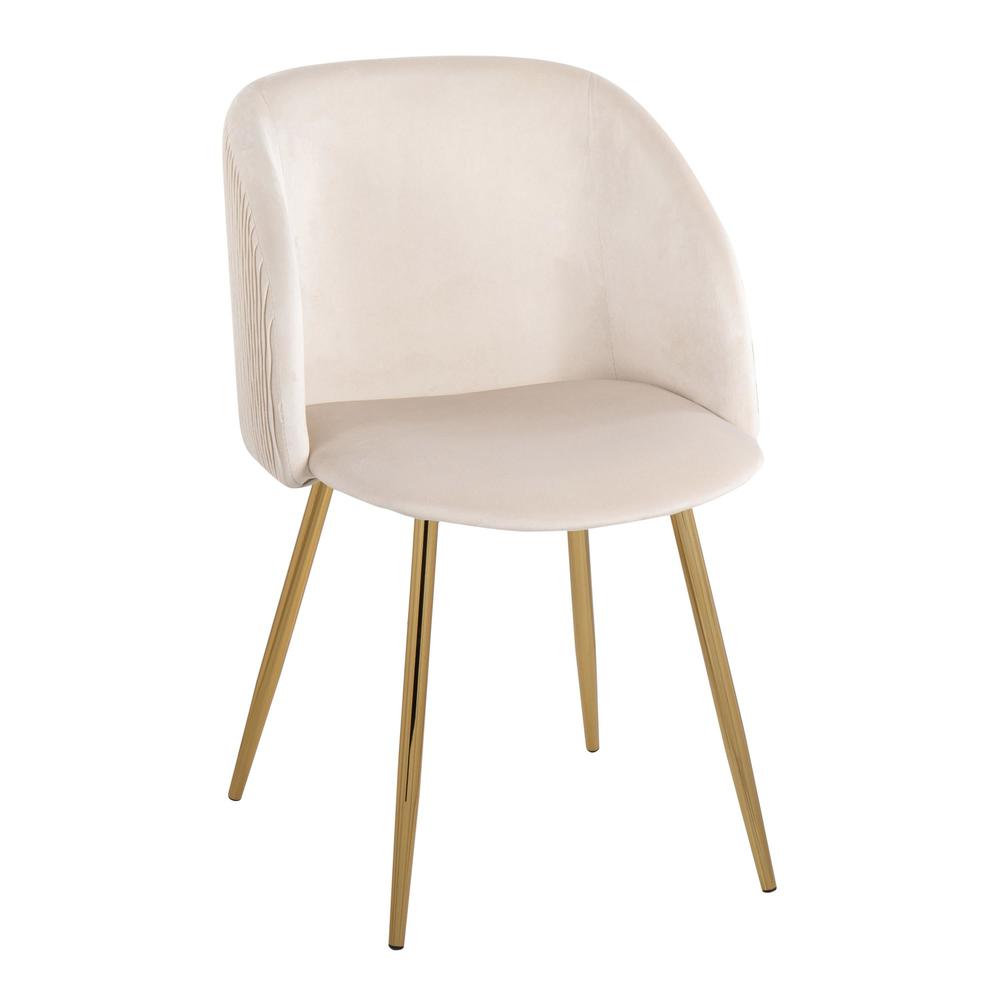 Gold Metal, White Velvet Fran Pleated Waves Chair - Set of 2. Picture 2