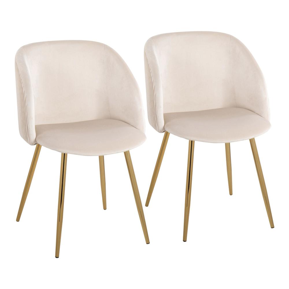 Gold Metal, White Velvet Fran Pleated Waves Chair - Set of 2. Picture 1