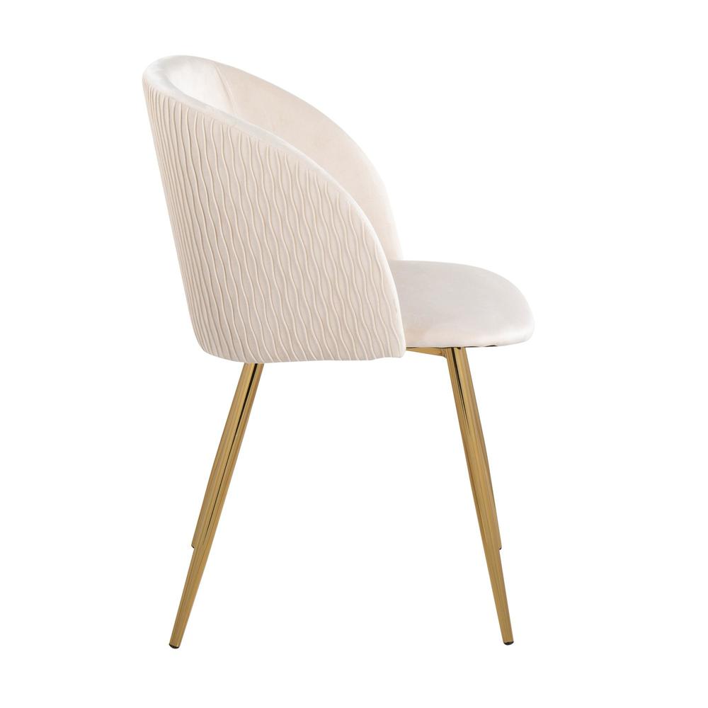 Gold Metal, White Velvet Fran Pleated Waves Chair - Set of 2. Picture 3