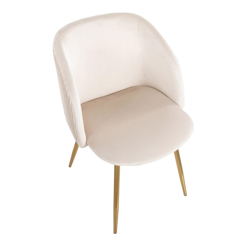 Gold Metal, White Velvet Fran Pleated Waves Chair - Set of 2. Picture 7
