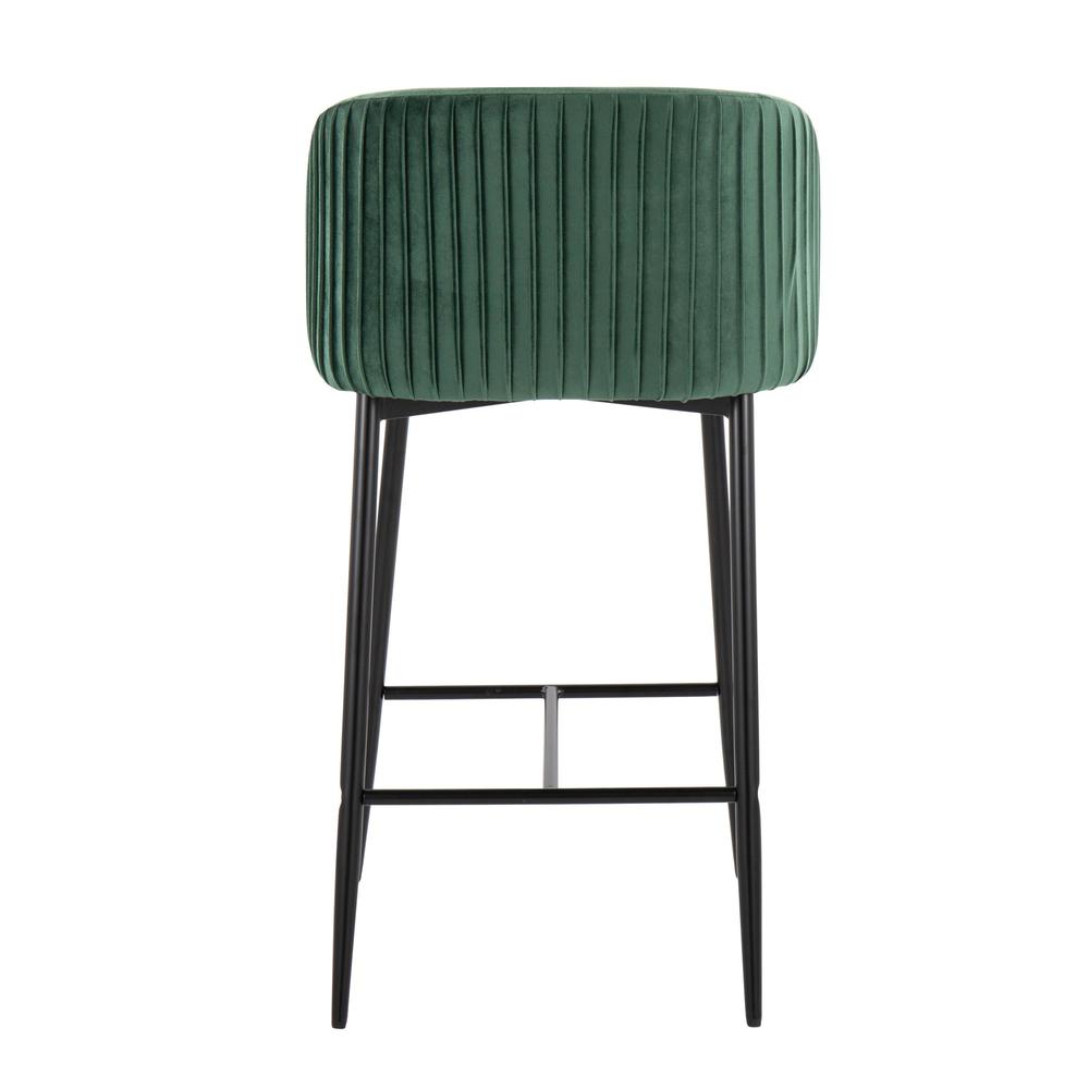 Black Metal, Green Velvet Fran Pleated Fixed-Height Counter Stool - Set of 2. Picture 5
