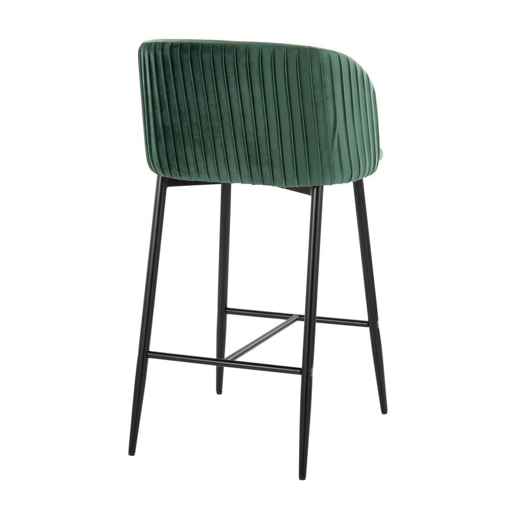 Black Metal, Green Velvet Fran Pleated Fixed-Height Counter Stool - Set of 2. Picture 4