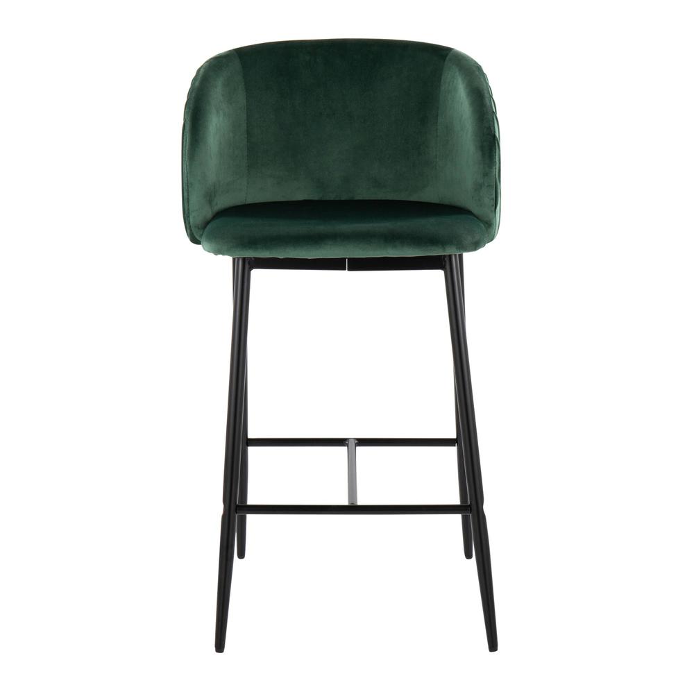 Black Metal, Green Velvet Fran Pleated Fixed-Height Counter Stool - Set of 2. Picture 6