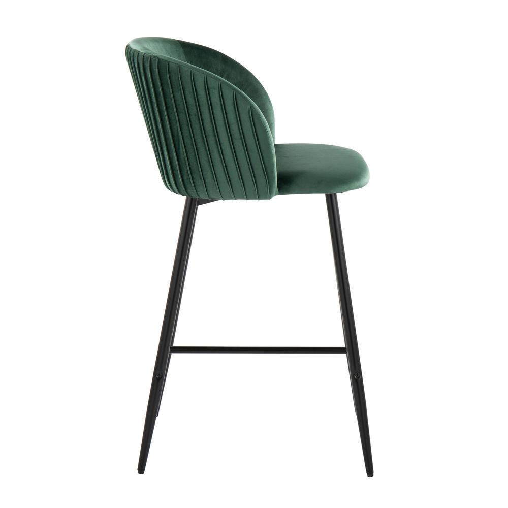 Black Metal, Green Velvet Fran Pleated Fixed-Height Counter Stool - Set of 2. Picture 3