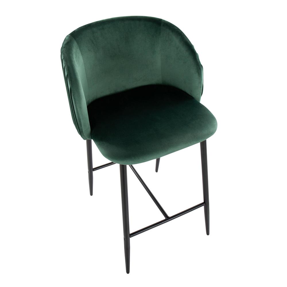 Black Metal, Green Velvet Fran Pleated Fixed-Height Counter Stool - Set of 2. Picture 7