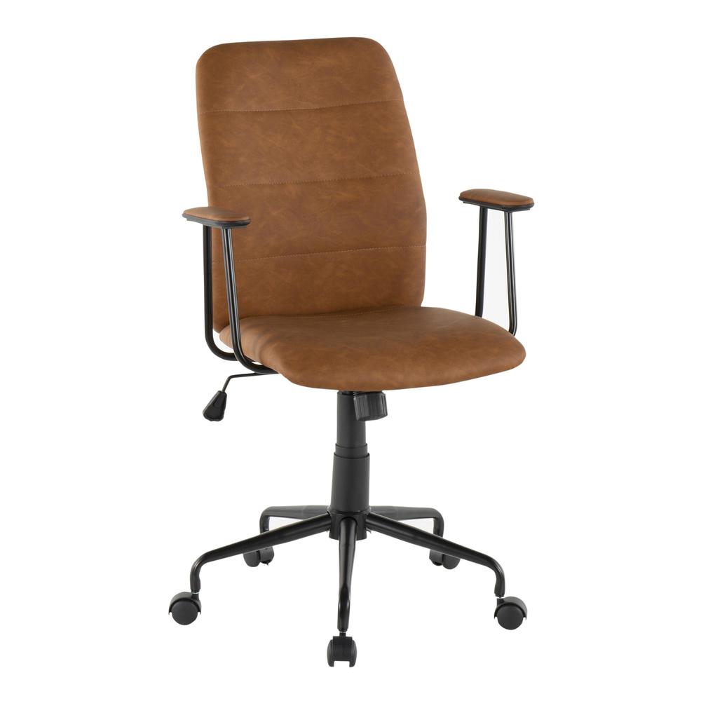 Black Metal, Brown PU Fredrick Office Chair. Picture 1