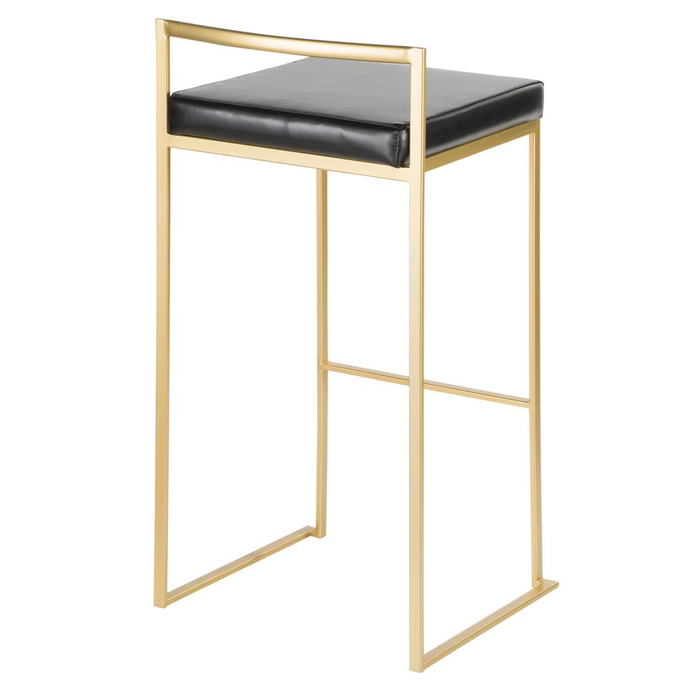 Fuji Contemporary-Glam Barstool in Gold with Black Faux Leather - Set of 2. Picture 4
