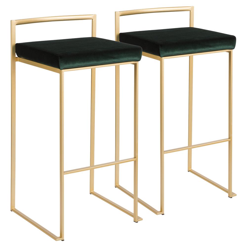 Gold, Green Fuji Stacker Barstool - Set of 2. Picture 1