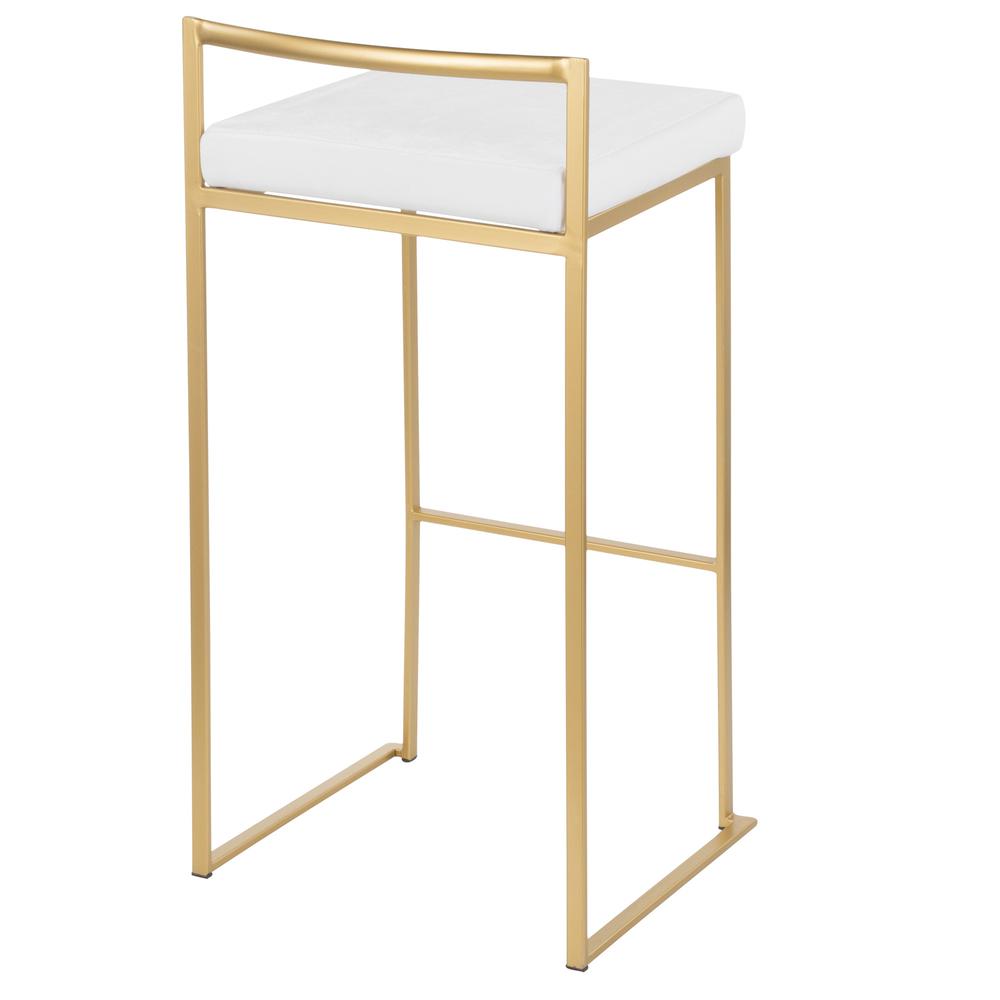 Gold Metal, White Velvet Fuji Stacker Barstool - Set of 2. Picture 4