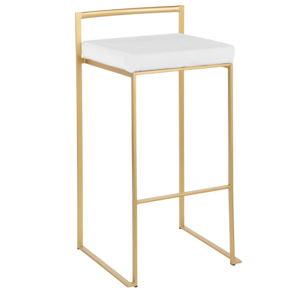 Gold Metal, White Velvet Fuji Stacker Barstool - Set of 2. Picture 2