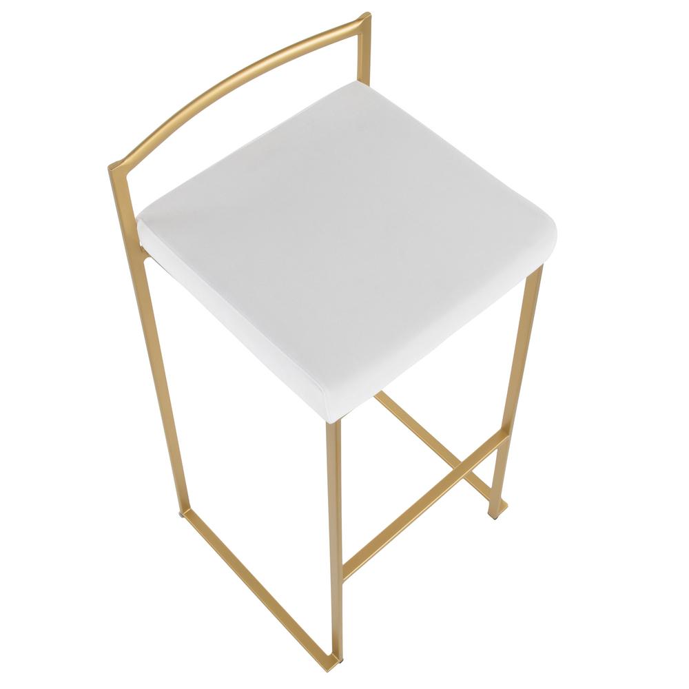 Gold Metal, White Velvet Fuji Stacker Barstool - Set of 2. Picture 7