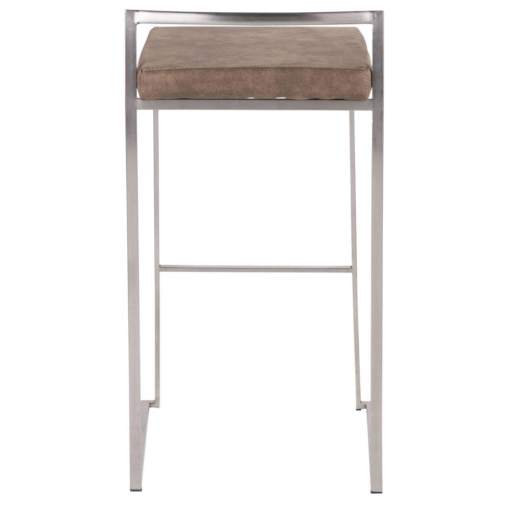 Stainless Steel, Brown Cowboy Fabric Fuji Stacker Barstool - Set of 2. Picture 5