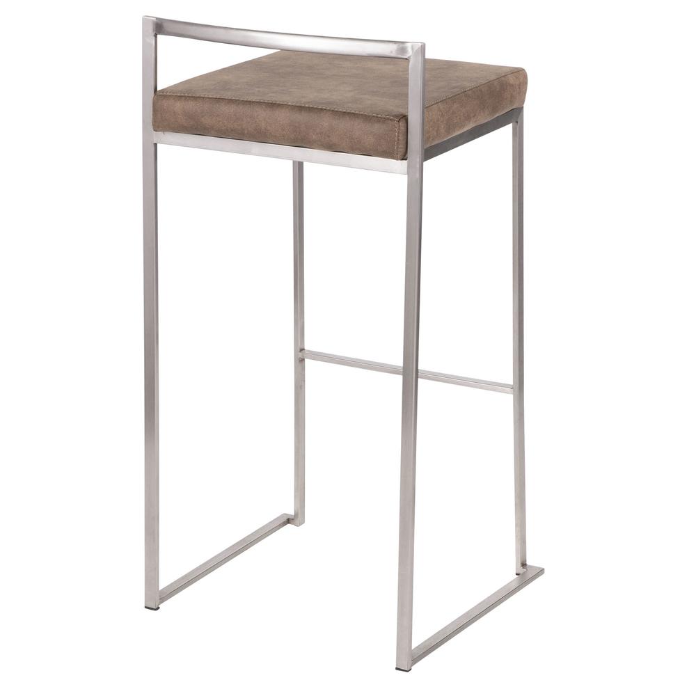 Stainless Steel, Brown Cowboy Fabric Fuji Stacker Barstool - Set of 2. Picture 4