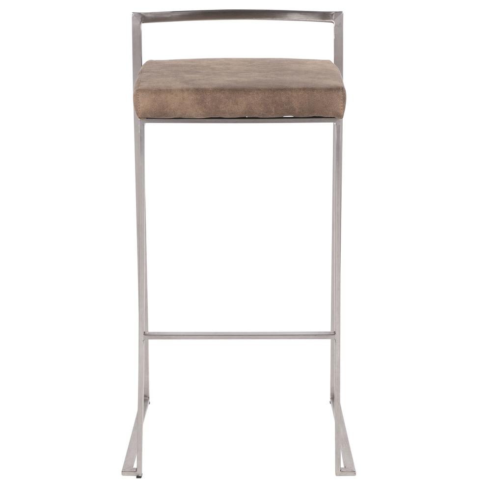 Stainless Steel, Brown Cowboy Fabric Fuji Stacker Barstool - Set of 2. Picture 6