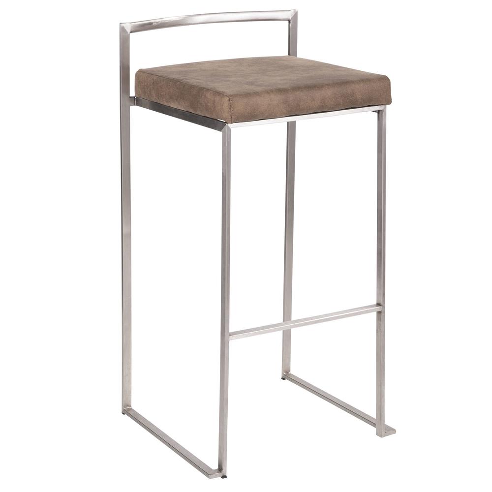 Stainless Steel, Brown Cowboy Fabric Fuji Stacker Barstool - Set of 2. Picture 2
