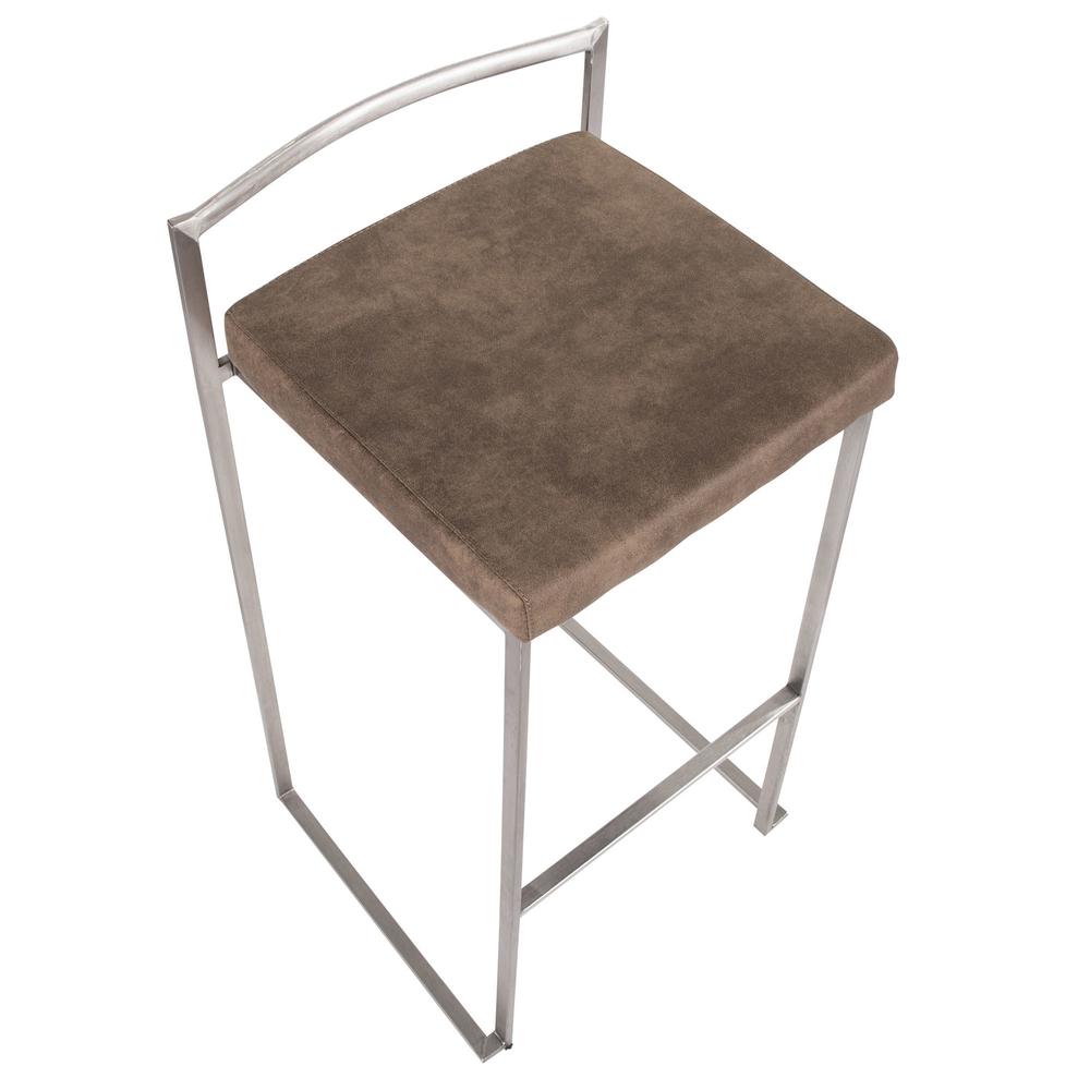 Stainless Steel, Brown Cowboy Fabric Fuji Stacker Barstool - Set of 2. Picture 7