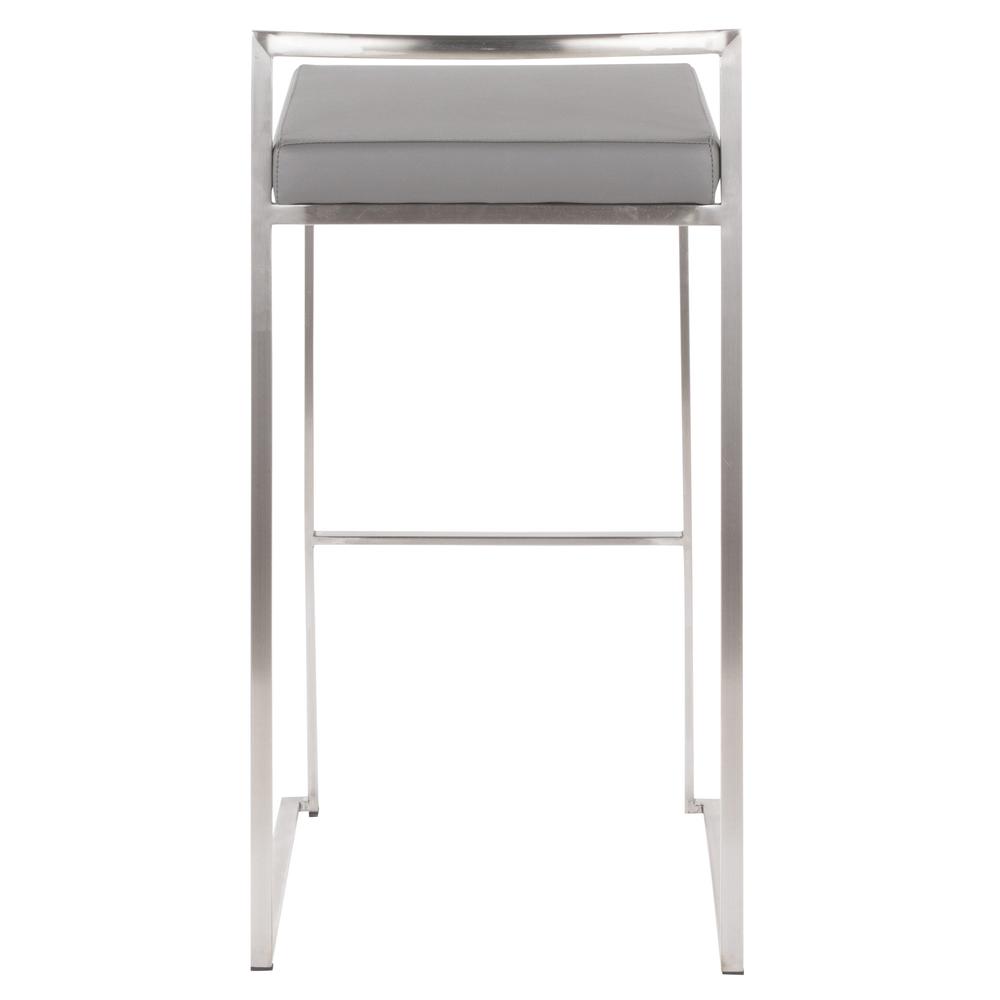 Brushed Stainless Steel, Grey PU Fuji Stacker Barstool - Set of 2. Picture 5