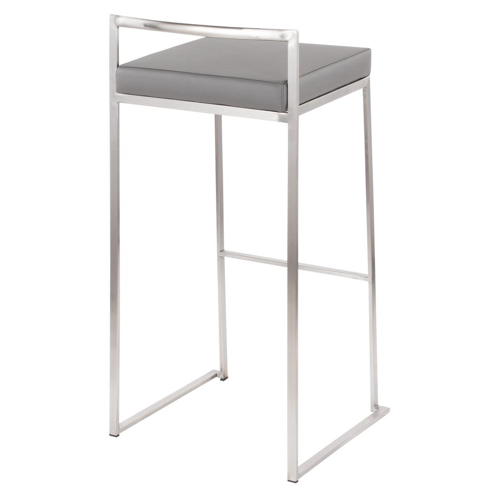 Brushed Stainless Steel, Grey PU Fuji Stacker Barstool - Set of 2. Picture 4