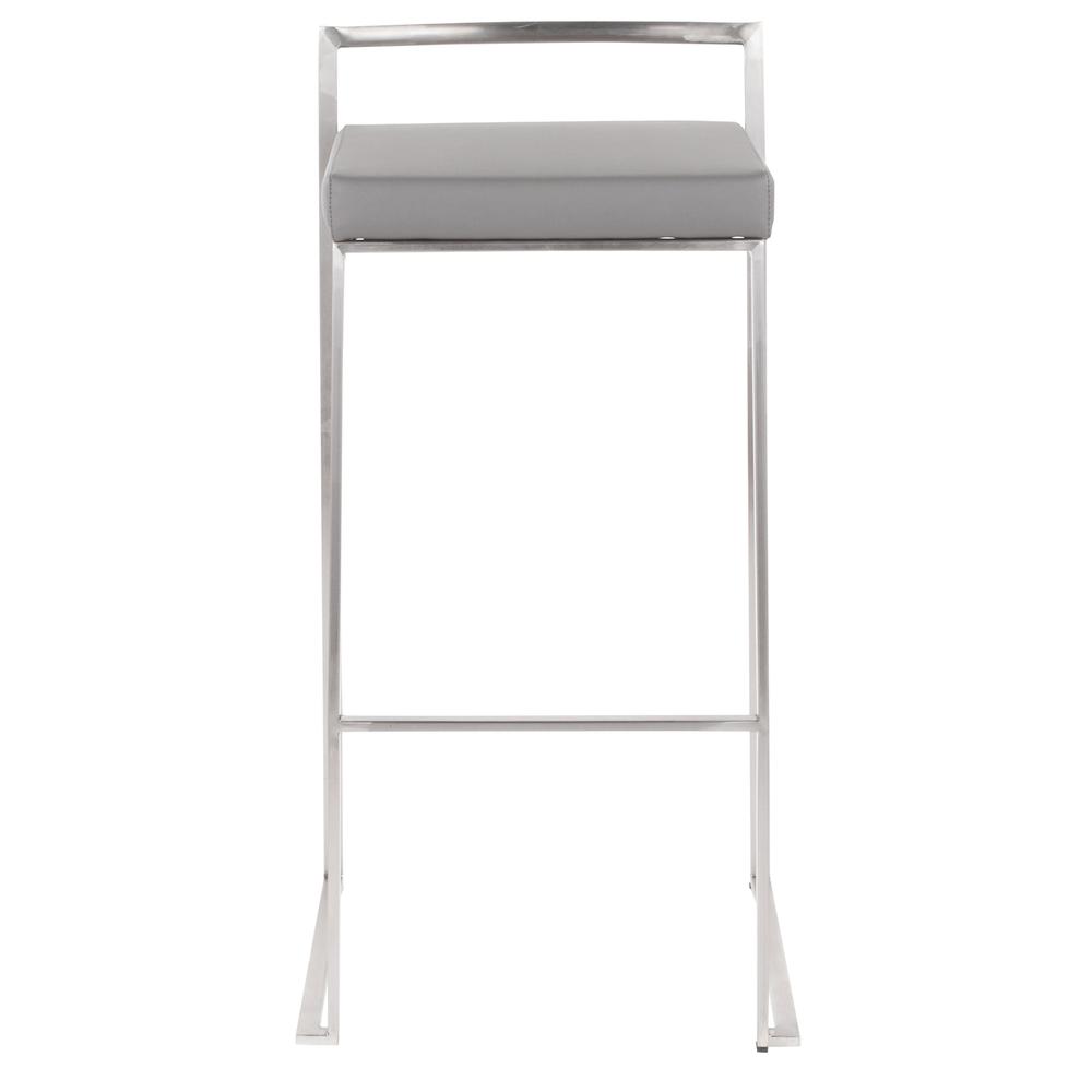 Brushed Stainless Steel, Grey PU Fuji Stacker Barstool - Set of 2. Picture 6