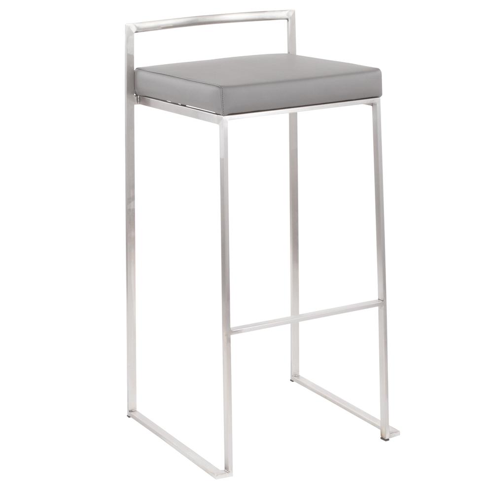 Brushed Stainless Steel, Grey PU Fuji Stacker Barstool - Set of 2. Picture 2