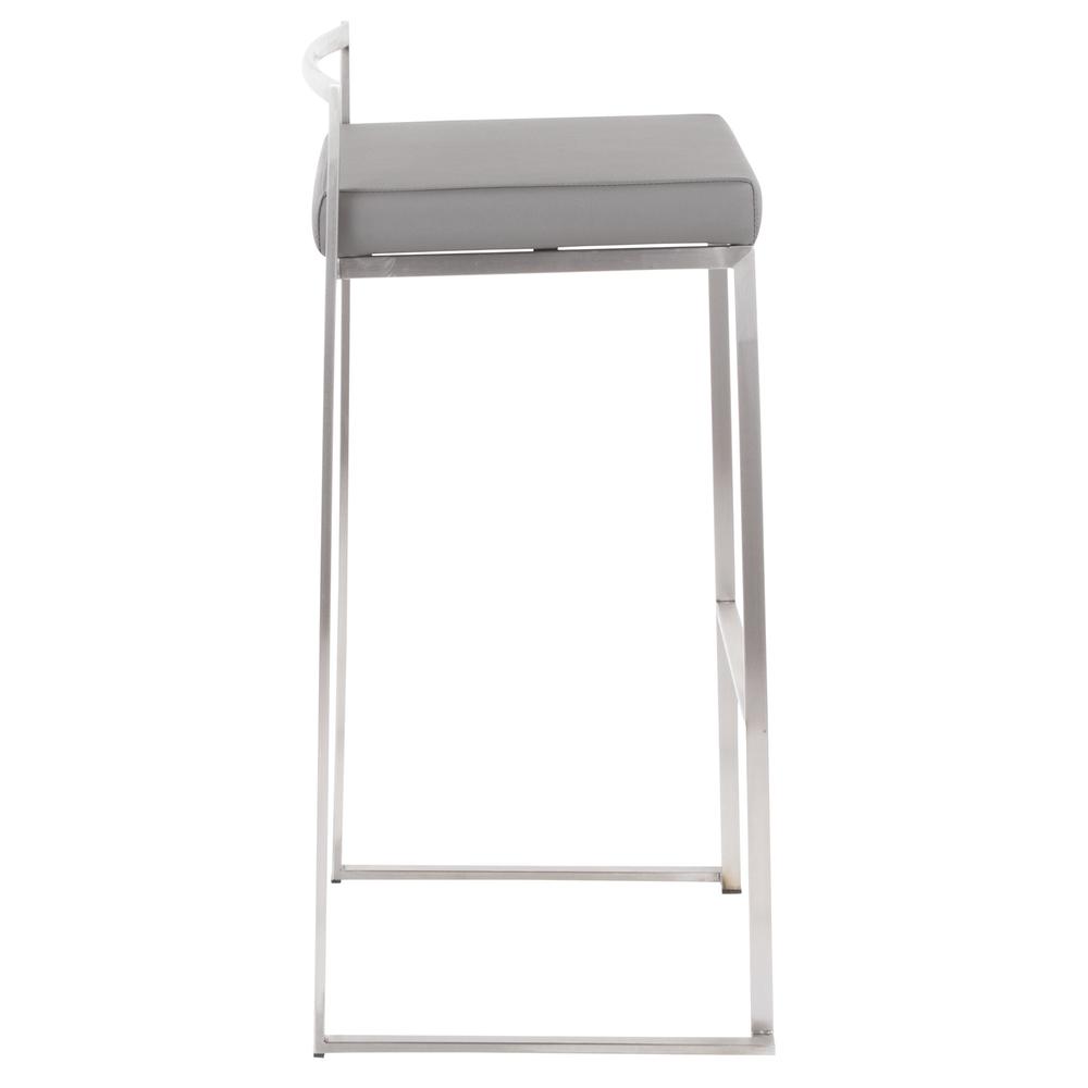 Brushed Stainless Steel, Grey PU Fuji Stacker Barstool - Set of 2. Picture 3