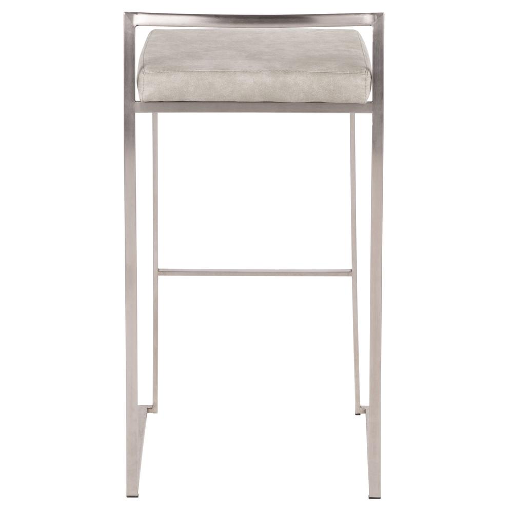 Stainless Steel, Light Grey Cowboy Fabric Fuji Stacker Barstool - Set of 2. Picture 5
